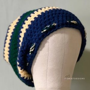 Blue Green Yellow Handmade Crochet Extra Slouchy Beanie Tam Hat Dreadlock Unisex